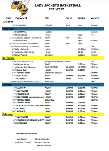Schedule 2021-2022